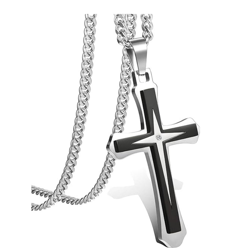 Men's  Cross Pendant Chain Gift Set with Card: Express Your Faith in Style