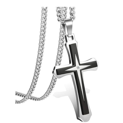 Men's  Cross Pendant Chain Gift Set with Card: Express Your Faith in Style