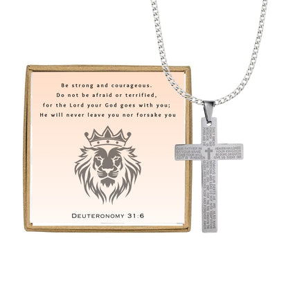 Mens Black Stainless Steel Lord's Prayer Necklace, Card and Gift Box Set