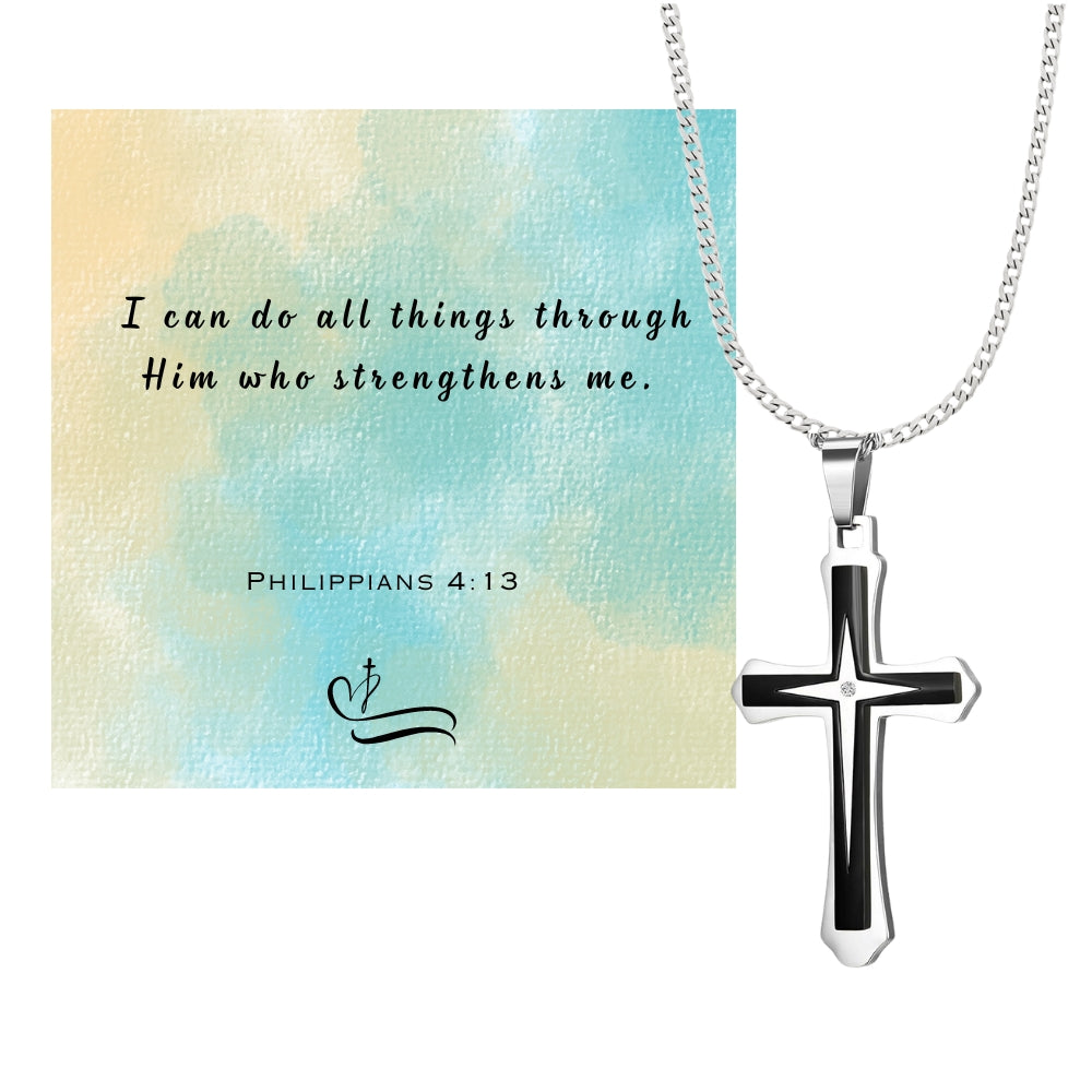 Men's  Cross Pendant Chain Gift Set with Card: Express Your Faith in Style