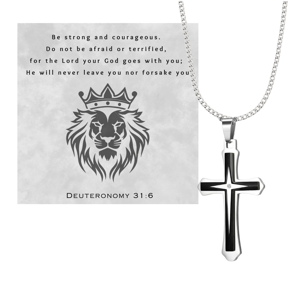 Men's  Cross Pendant Chain Gift Set with Card: Express Your Faith in Style