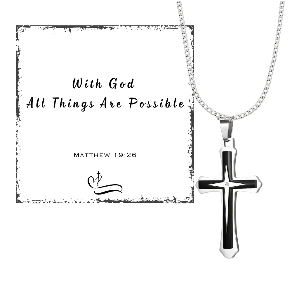 Men's  Cross Pendant Chain Gift Set with Card: Express Your Faith in Style