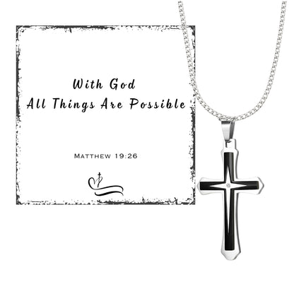 Men's  Cross Pendant Chain Gift Set with Card: Express Your Faith in Style