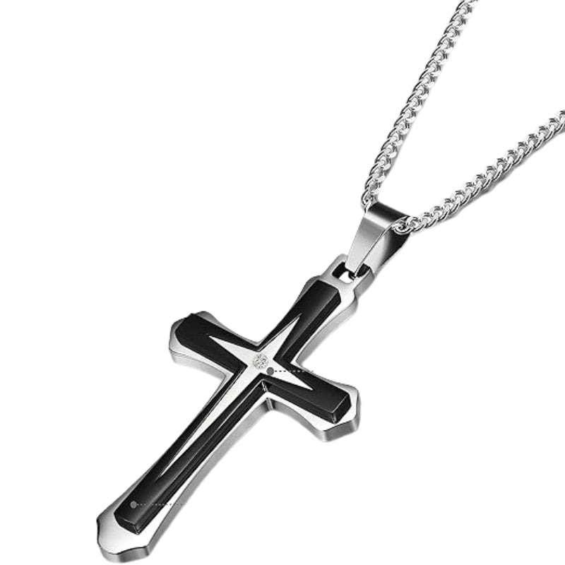 Men's  Cross Pendant Chain Gift Set with Card: Express Your Faith in Style