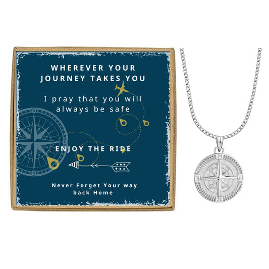 Men's Compass Pendant Necklace with Custom Designed Card Option