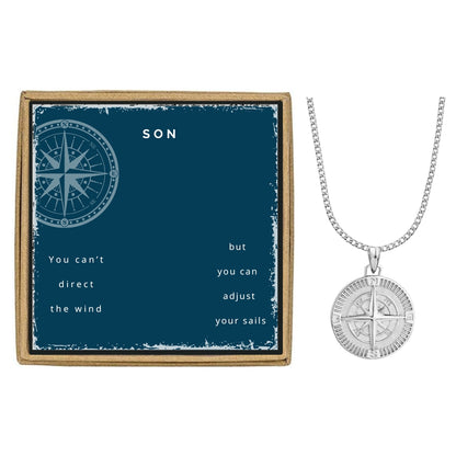 Men's Compass Pendant Necklace with Custom Designed Card Option