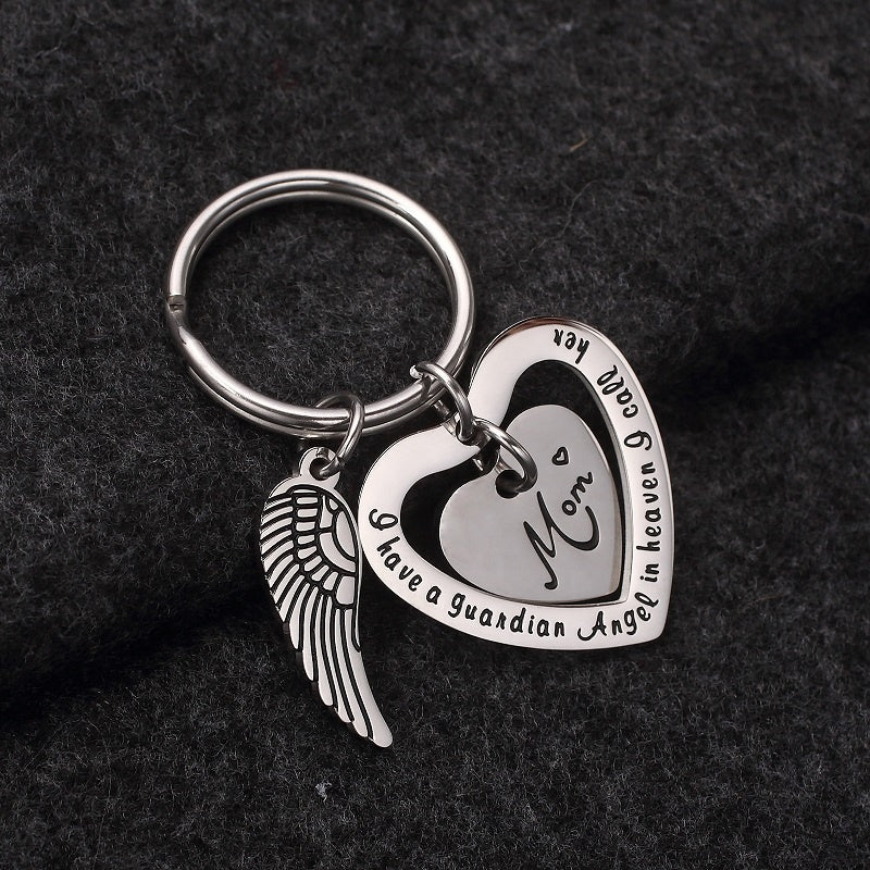 Silver Mom Guardian Angel Keyring with Angel wing Charm