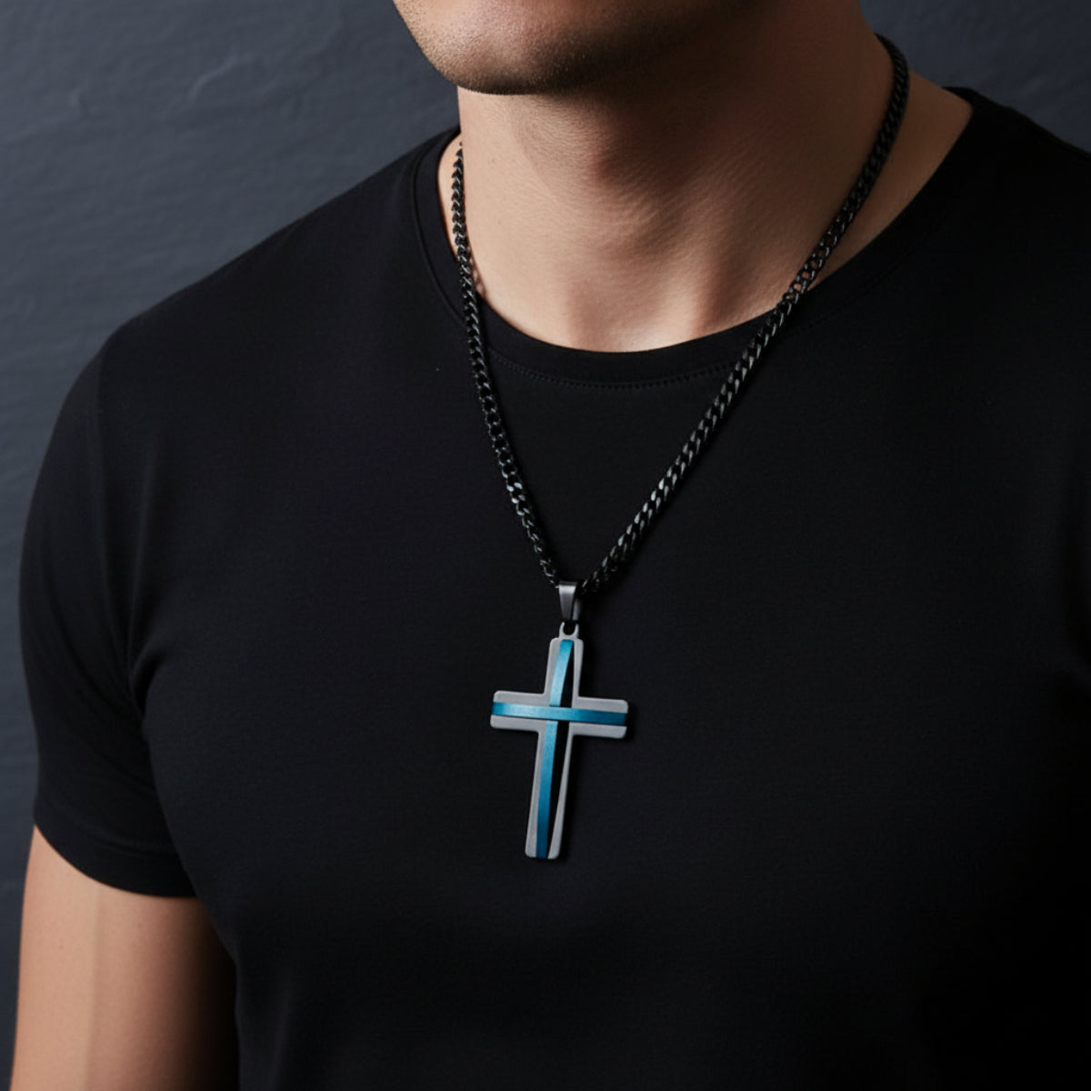 Beautymogul-Blue-Black-Cross-Men=Necklace-Pendant-Chain