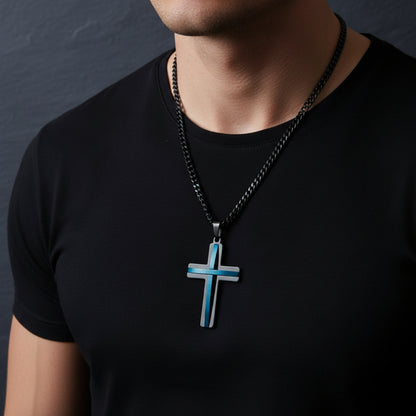 Beautymogul-Blue-Black-Cross-Men=Necklace-Pendant-Chain