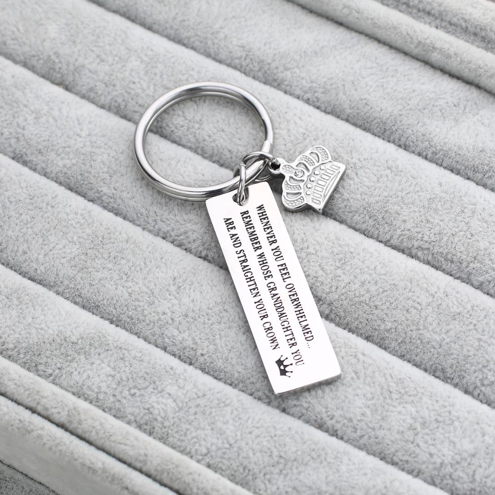 Stainless Steel Granddaughter Keyring with Crown Charm
