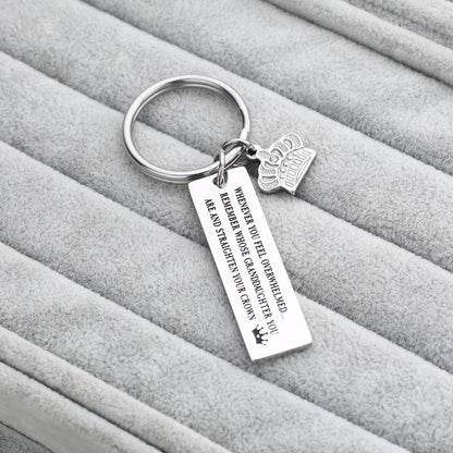 Stainless Steel Granddaughter Keyring with Crown Charm