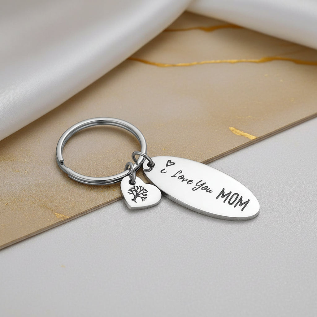 I Love You Mom Silver Keyring 