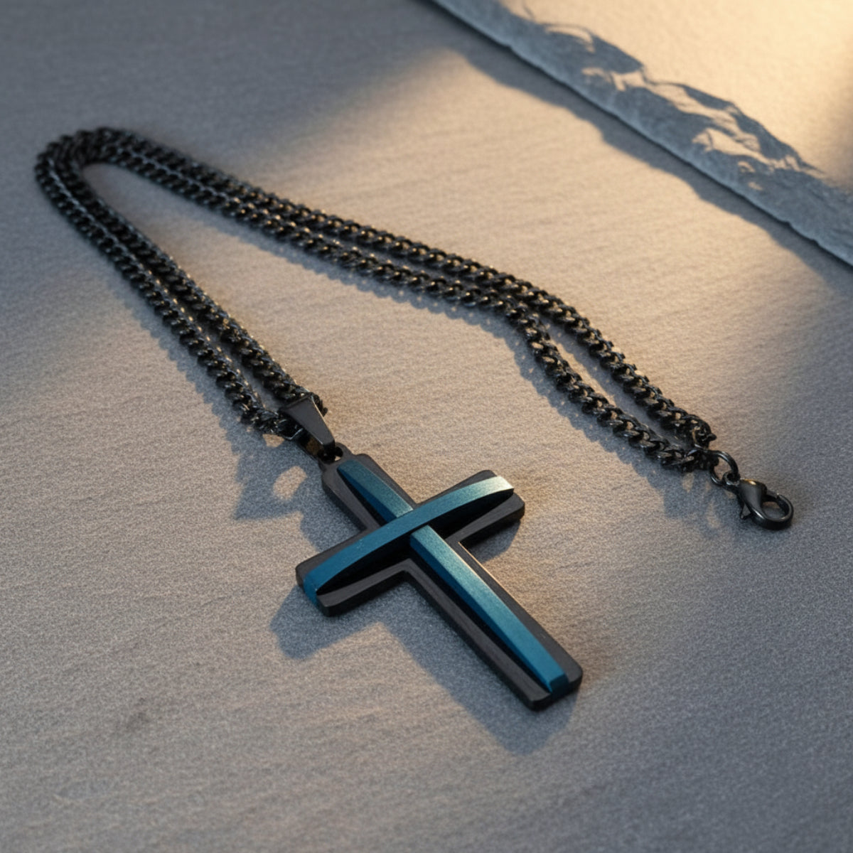 Beautymogul-Men-Black-Blue-Cross-Pendant-Chain