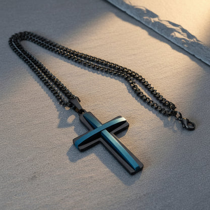 Beautymogul-Men-Black-Blue-Cross-Pendant-Chain