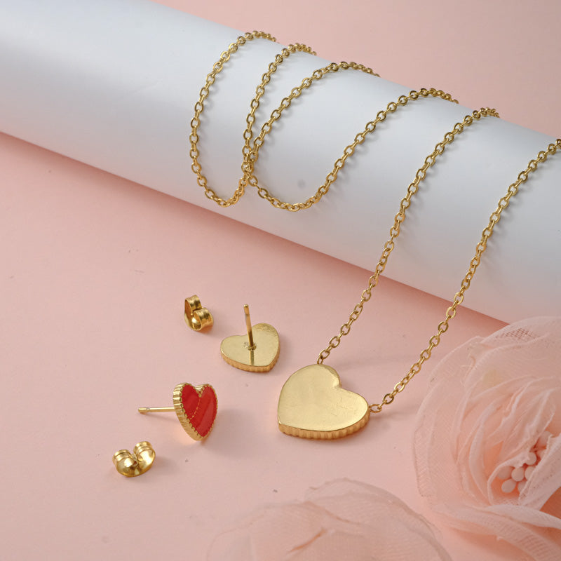 Gold and Red Heart Necklace