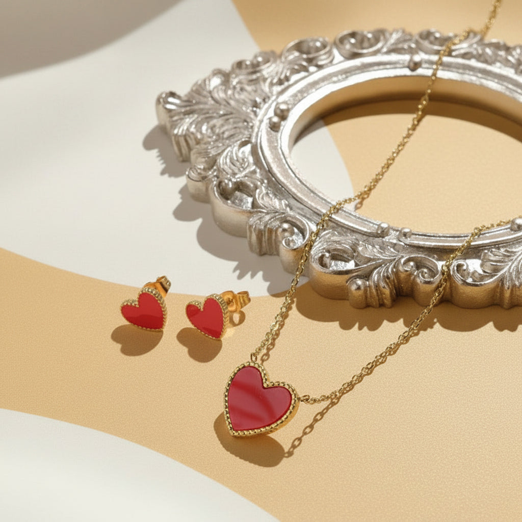 Gold and Red Heart Necklace
