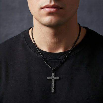 Mens Black Stainless Steel Lord's Prayer Necklace, Card and Gift Box Set