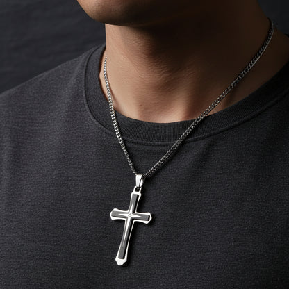 Beautymogul-mens-necklace-silver-black-cross