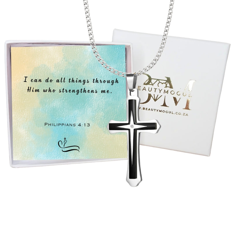 Men's  Cross Pendant Chain Gift Set with Card: Express Your Faith in Style