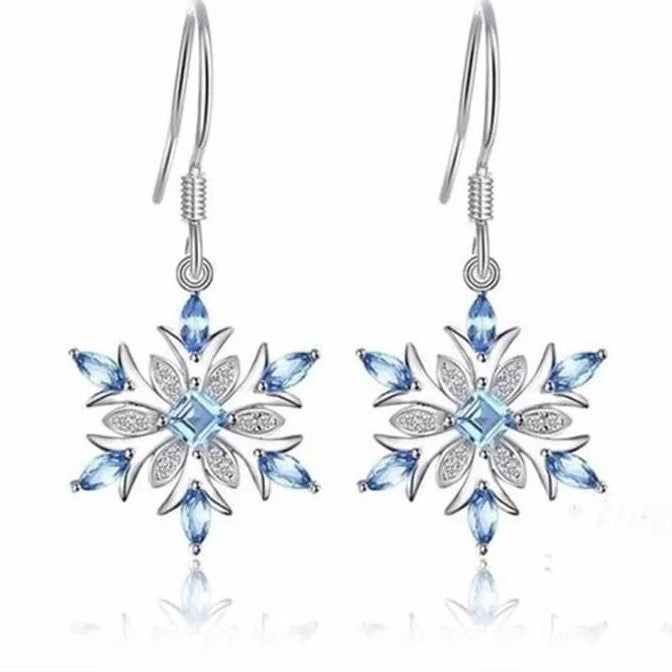 Blue Zirconia Snowflake Drop Hanging Earrings