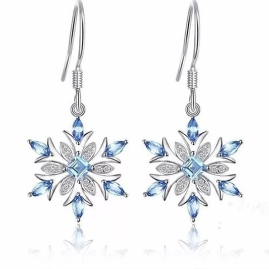 Blue Zirconia Snowflake Drop Hanging Earrings