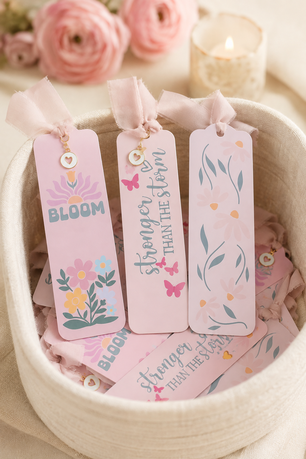 Handmade Inspirational Bookmark with Ribbon & Heart Charm