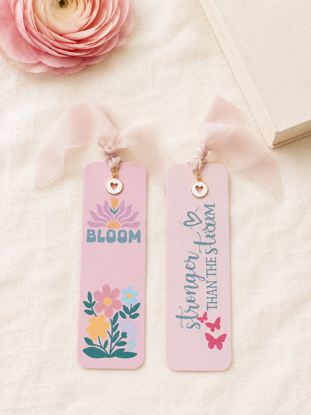 Handmade Inspirational Bookmark with Ribbon & Heart Charm