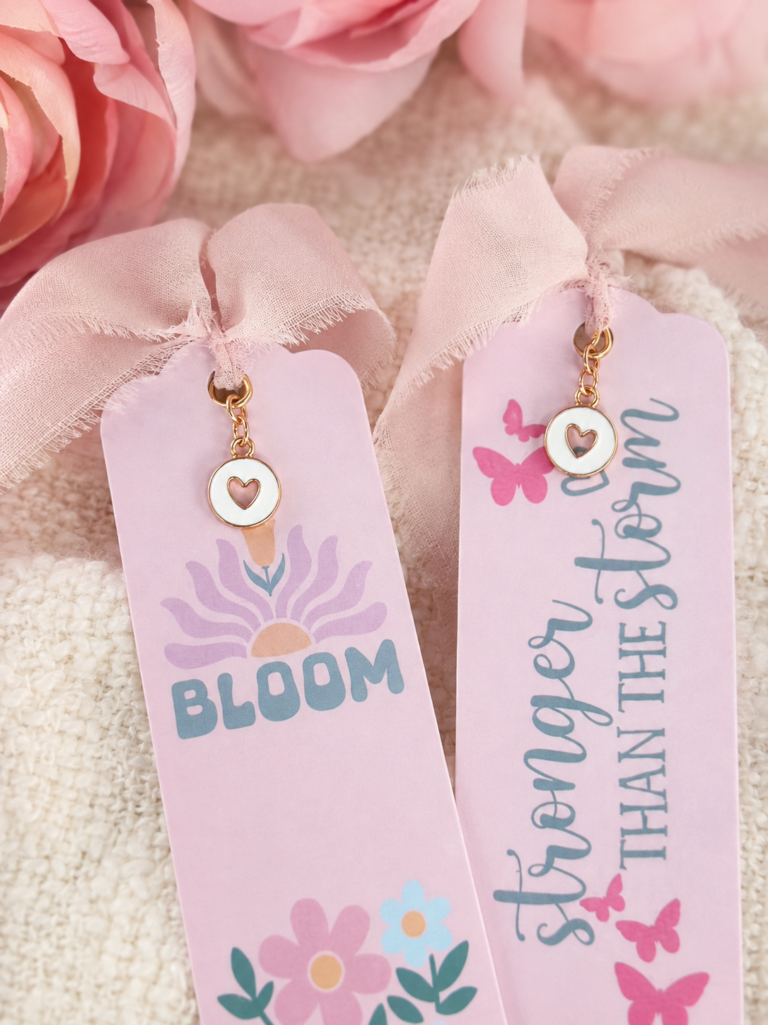 Handmade Inspirational Bookmark with Ribbon & Heart Charm