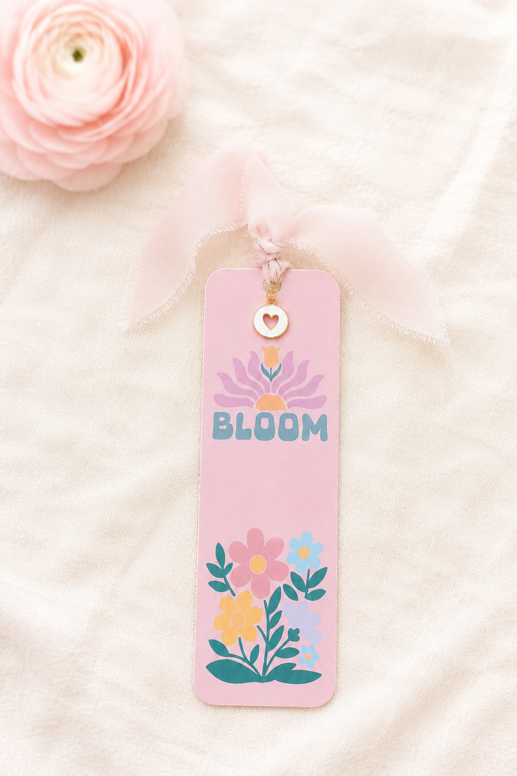 Handmade Inspirational Bookmark with Ribbon & Heart Charm