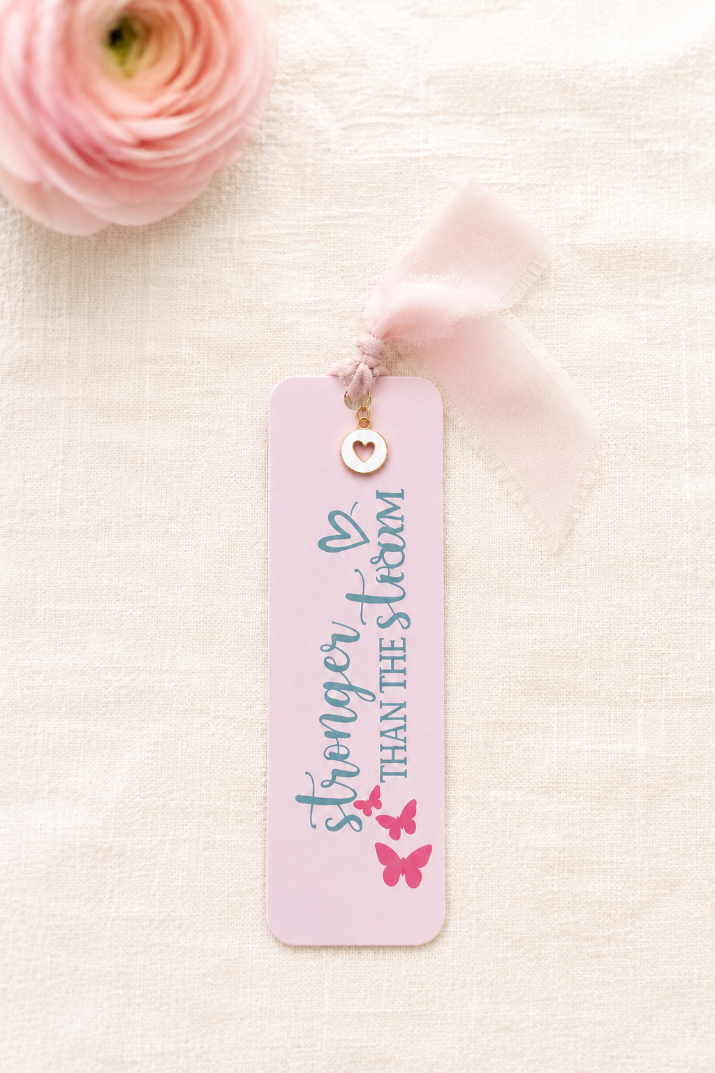 Handmade Inspirational Bookmark with Ribbon & Heart Charm