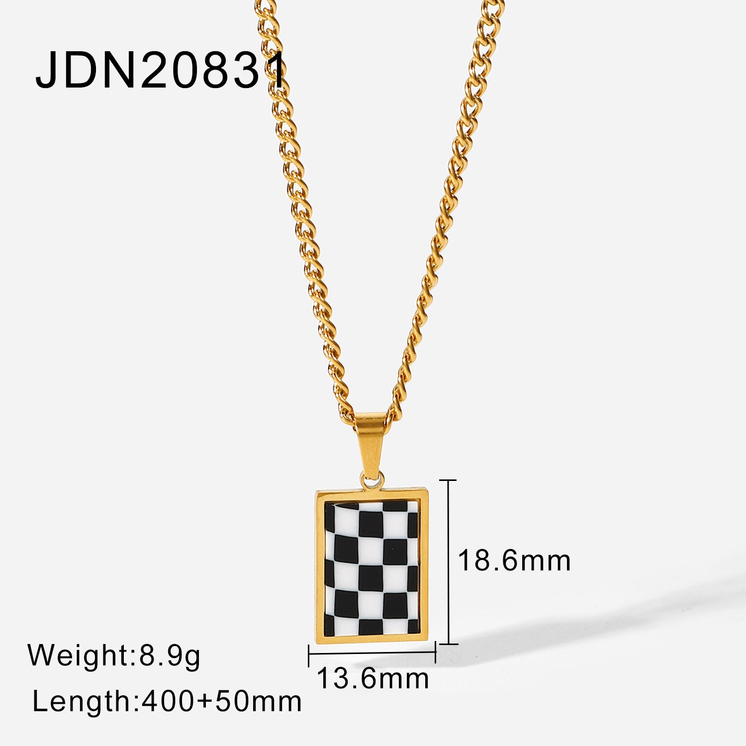 Checkered Gold Plated Heart and Rectangular Necklace