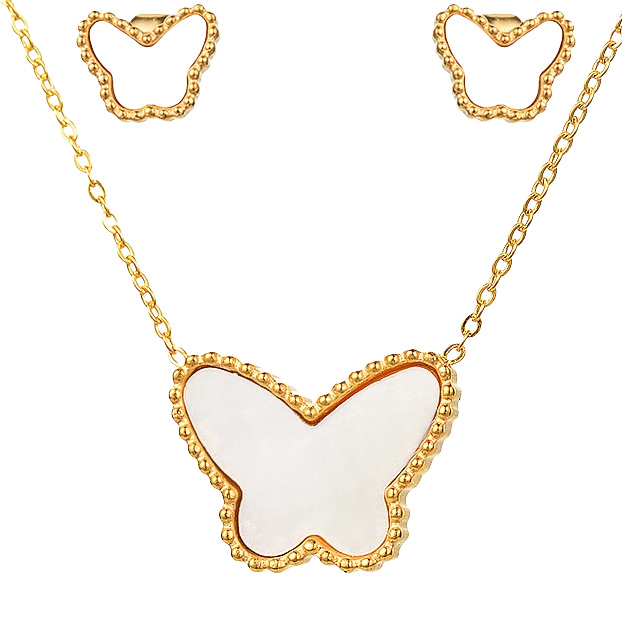 Gold and White Butterfly Necklace