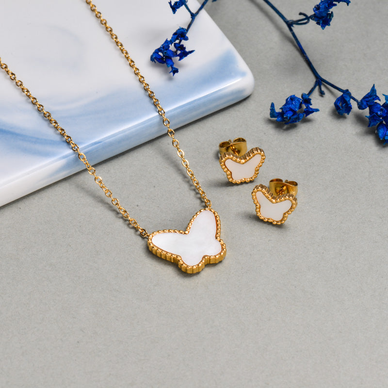 Gold and White Butterfly Necklace