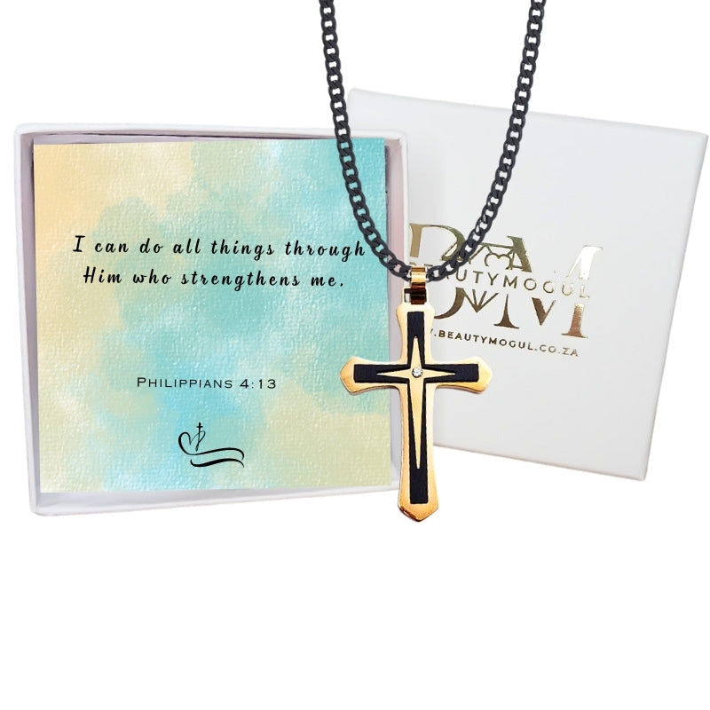 Men's  Cross Pendant Chain Gift Set with Card: Express Your Faith in Style