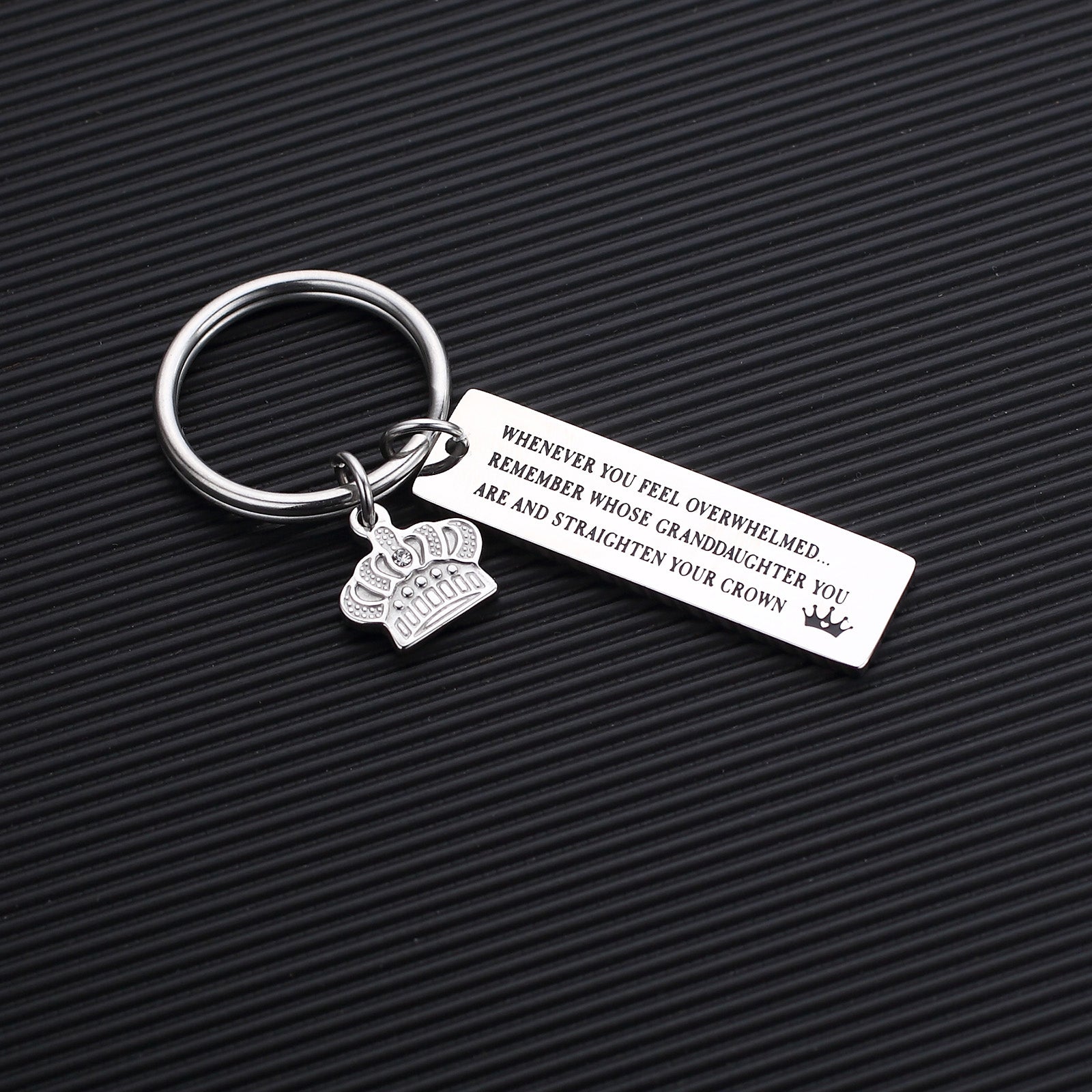 Stainless Steel Granddaughter Keyring with Crown Charm,