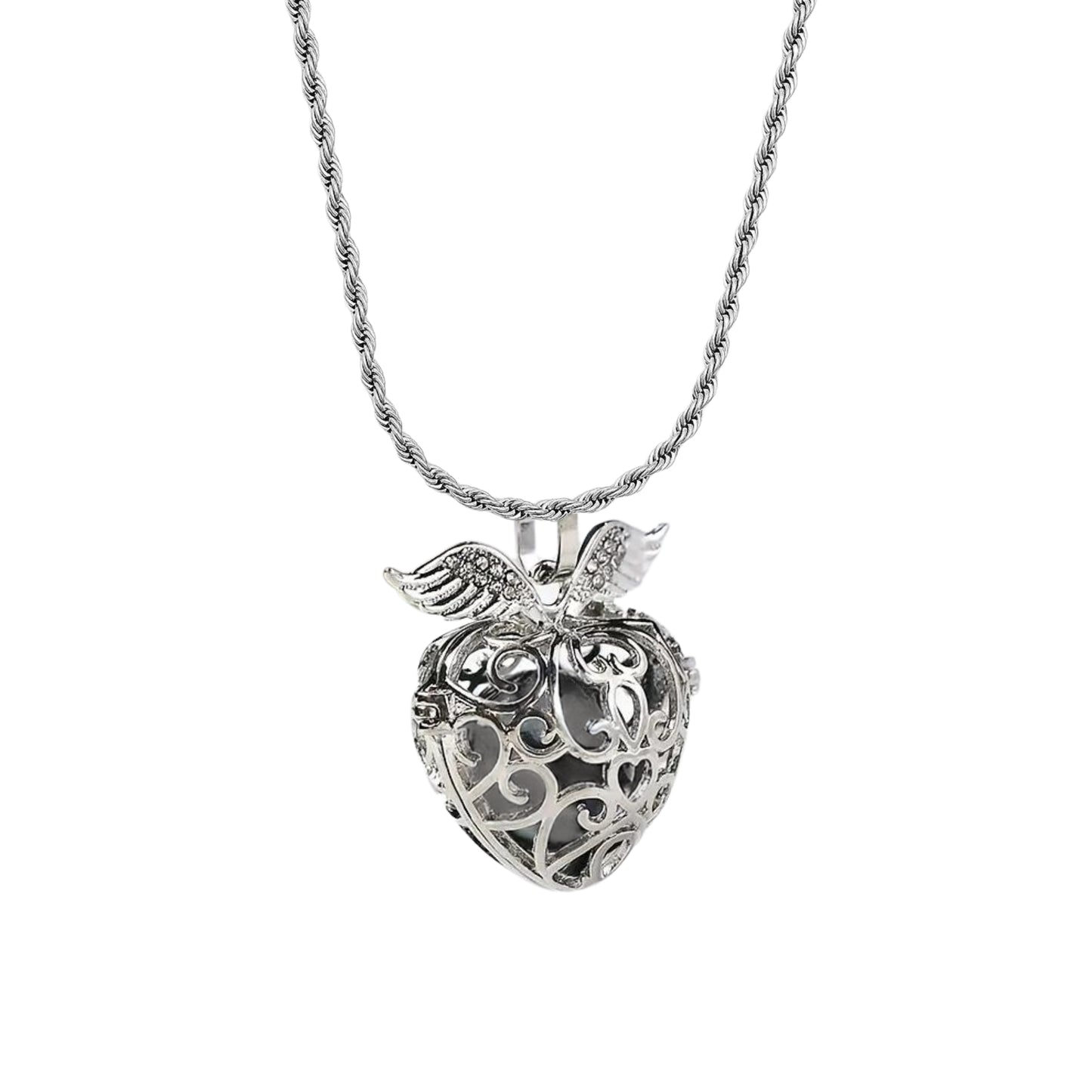 Angel Winged Heart Locket Necklace - Guardian Angel Gift Set