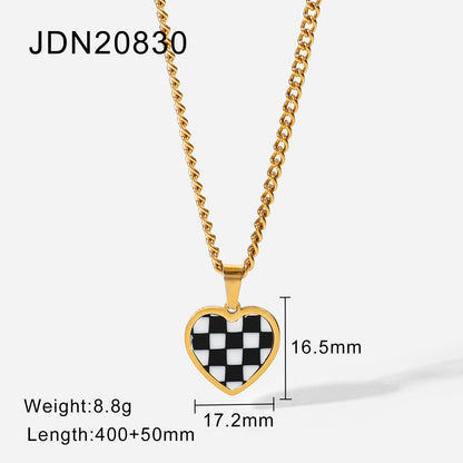 Checkered Gold Plated Heart and Rectangular Necklace