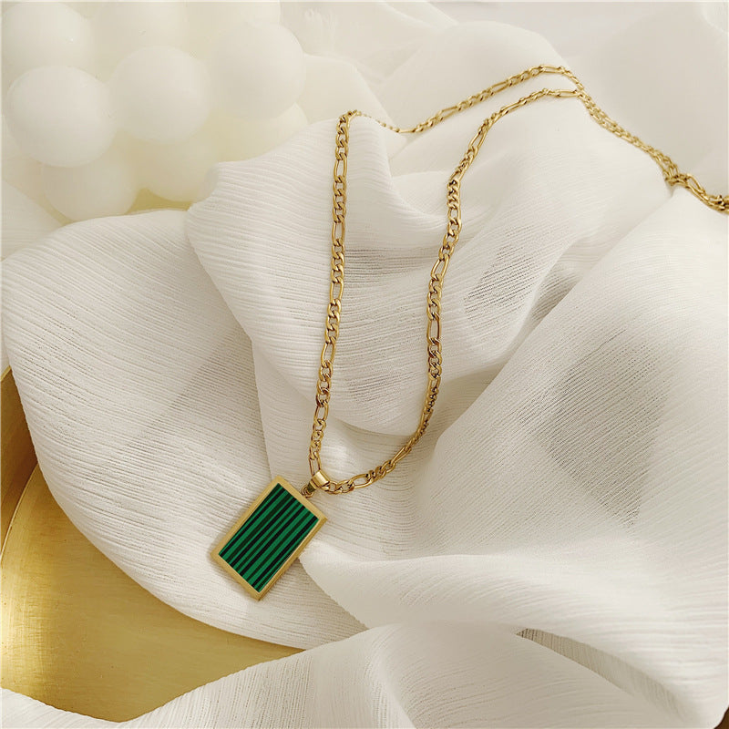 18K gold Plated Rectangular Necklace (Pearl Shell or Green Malachite)