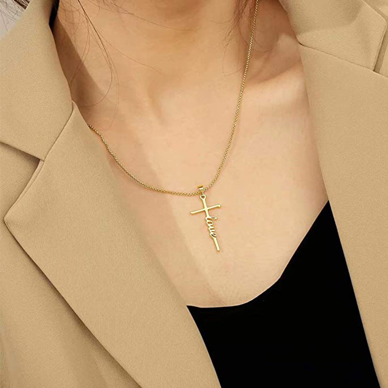 Gold Plated "Love" Cross Necklace