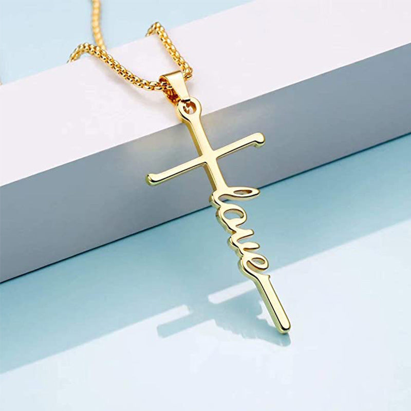 Gold Plated "Love" Cross Necklace