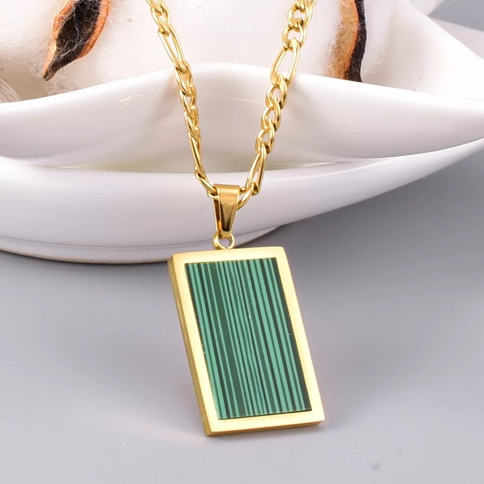 18K gold Plated Rectangular Necklace (Pearl Shell or Green Malachite)