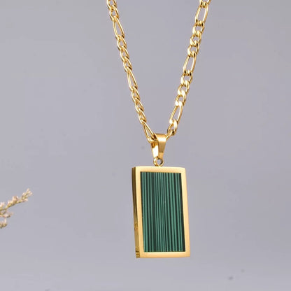 18K gold Plated Rectangular Necklace (Pearl Shell or Green Malachite)