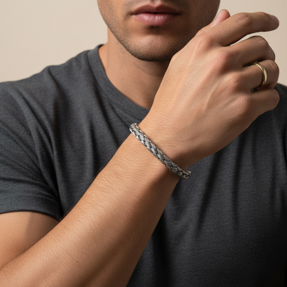 Men's Silver Braided Cuff Bracelet