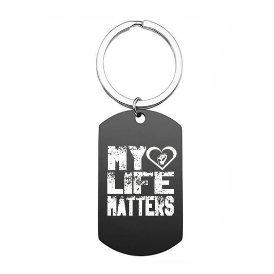 Stainless Steel Black and White My Life Matters KeyRing.