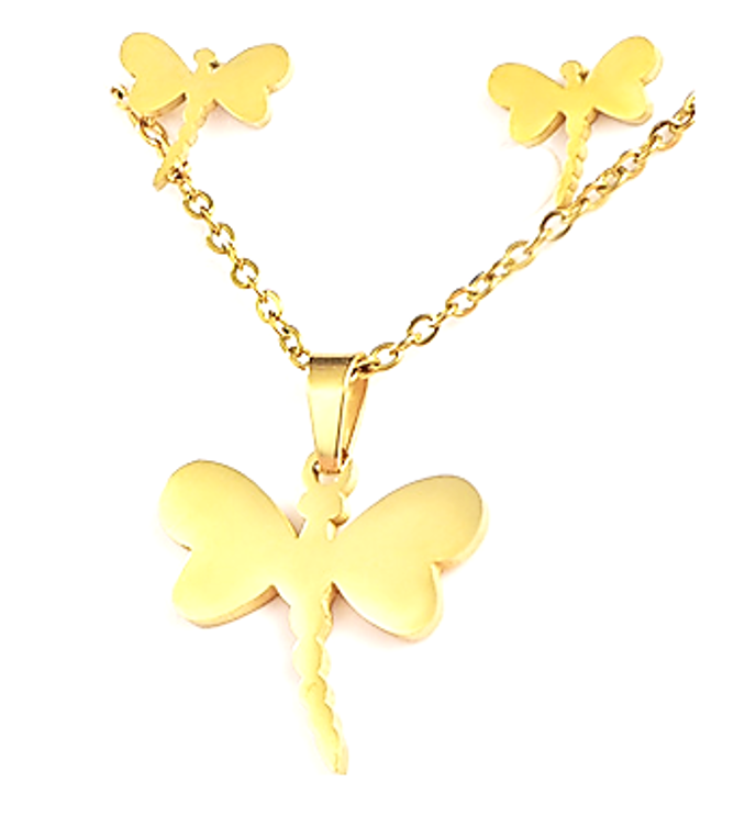 Gold Plated Dragonfly Necklace and Earring