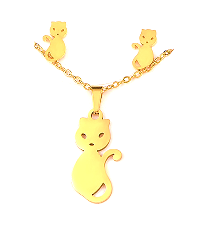 Gold Plated Cat Necklace and Earring set