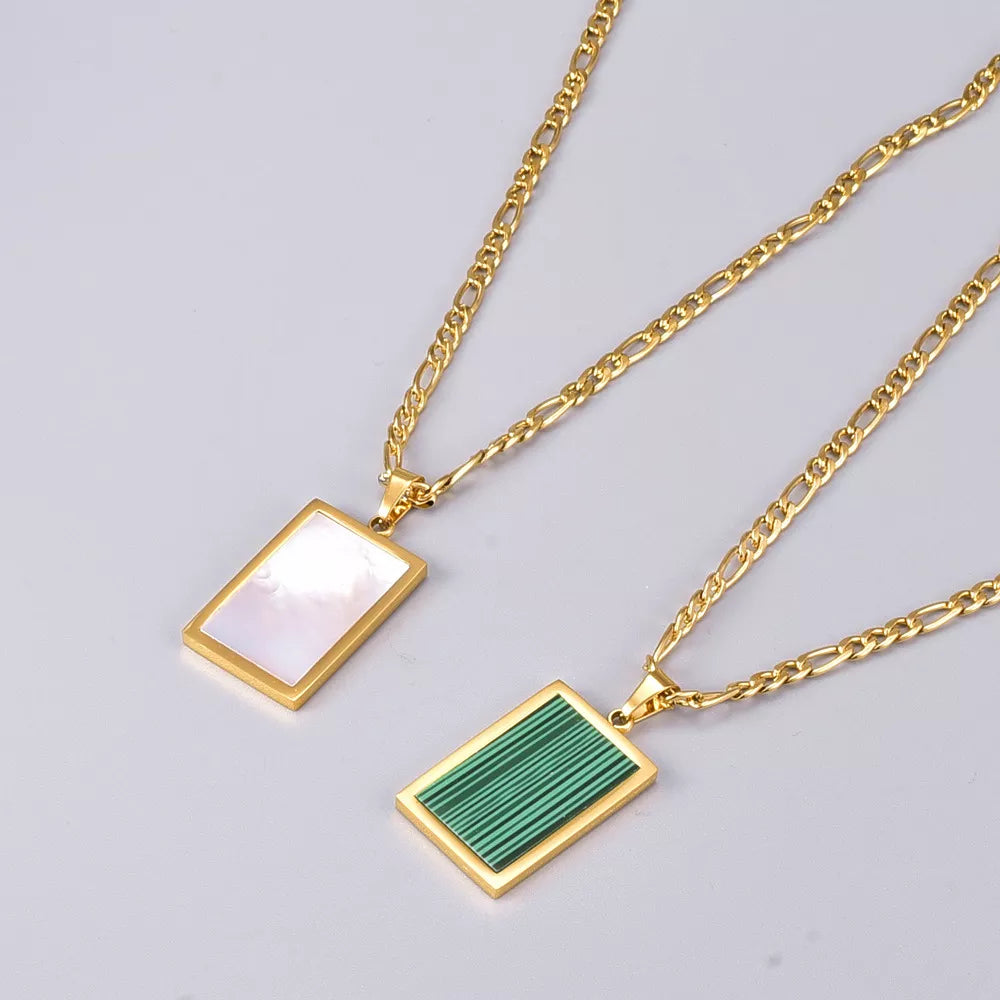 18K gold Plated Rectangular Necklace (Pearl Shell or Green Malachite)