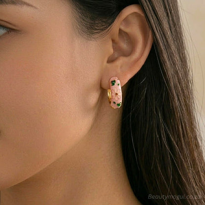 Pink Blossom Enamel Huggie Hoops