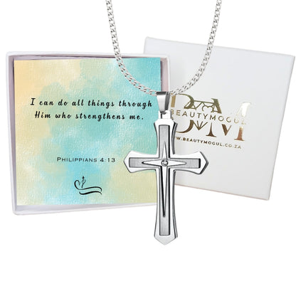 Men's  Cross Pendant Chain Gift Set with Card: Express Your Faith in Style