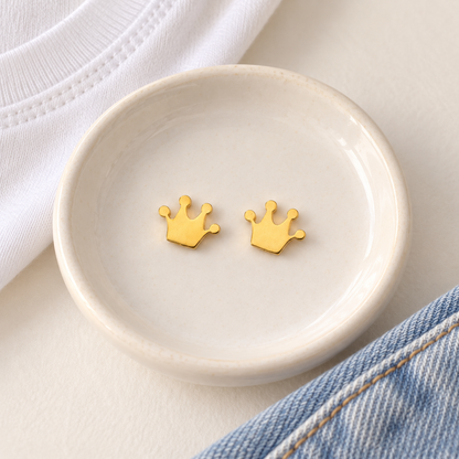 Gold-Tone Crown Stud Earrings